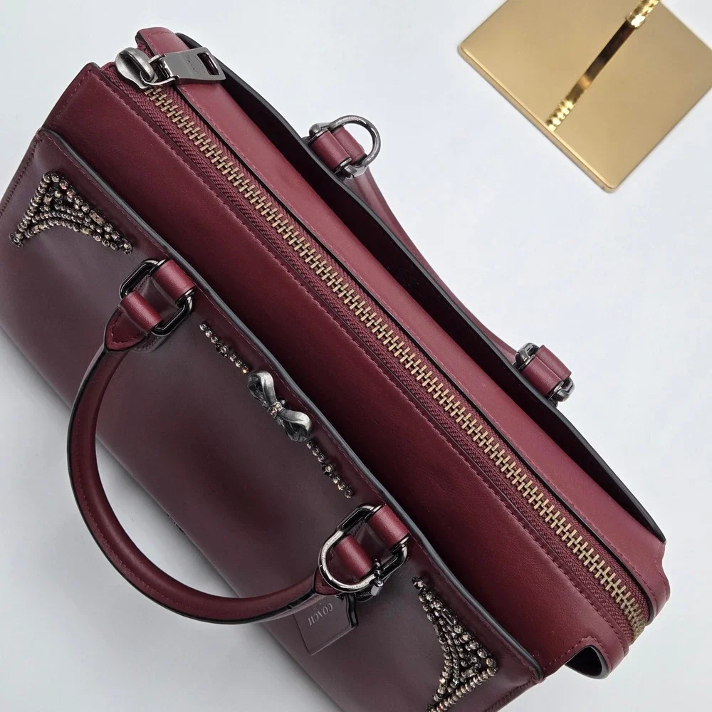 Coach x Selena Gomez Leather Bond Bag Crystal Embellished 39289 Burgundy Wine